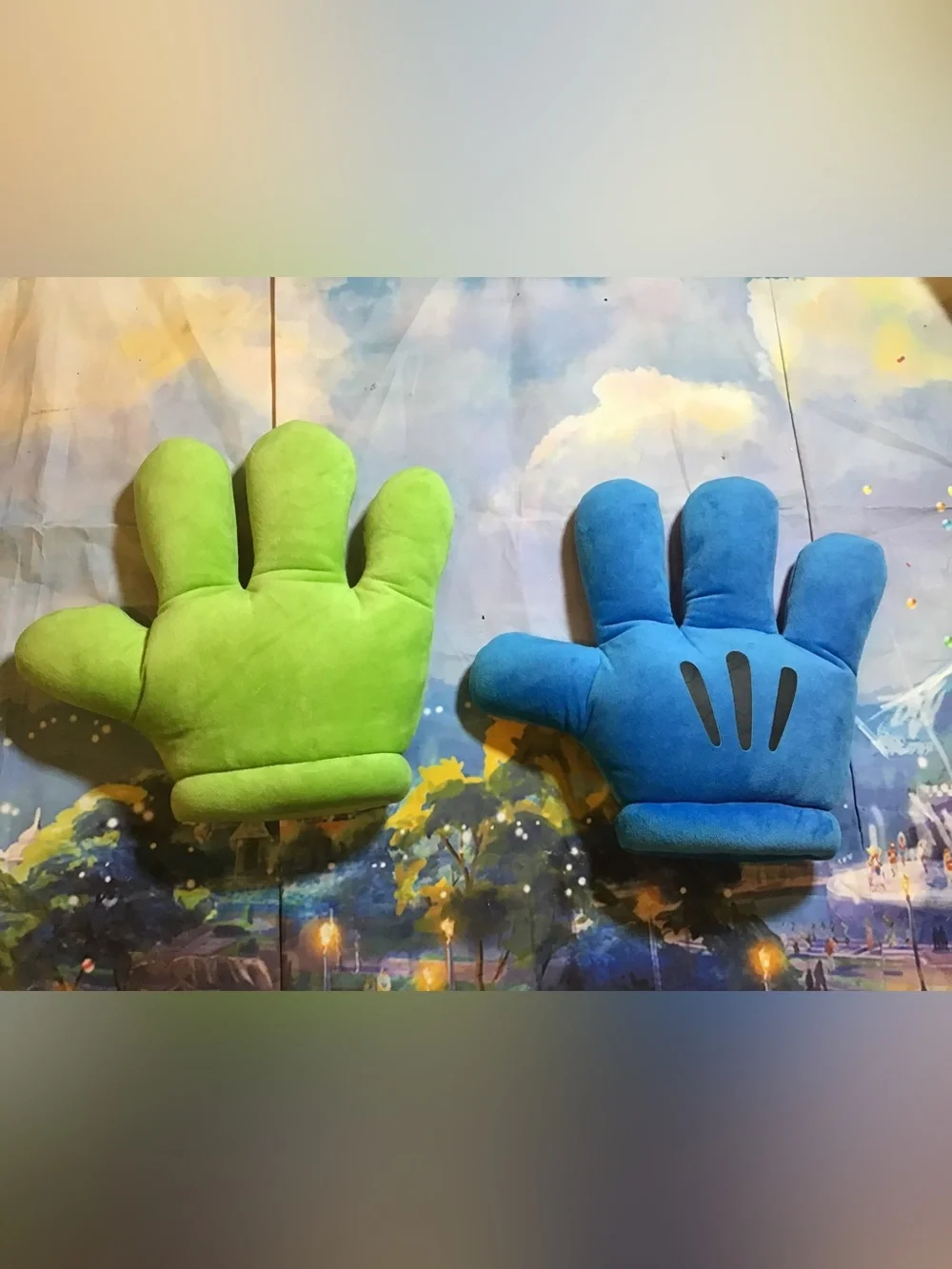 Disney parks Mickey Mouse plush hands blue & green